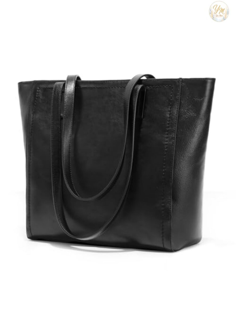 Genuine Leather Work Tote Bag with Zipper, 14" Padded Laptop Sleeve